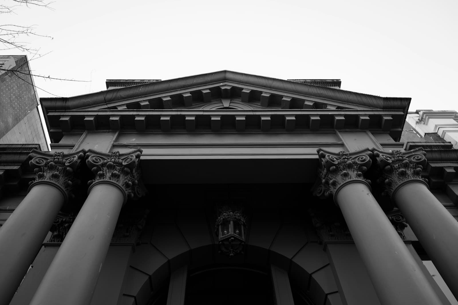 Grand columns and pediment of a neoclassical building