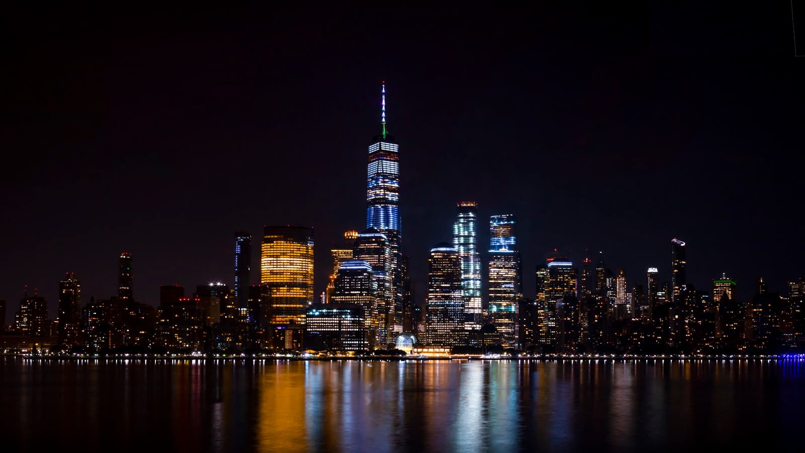 cityscape with lights at night