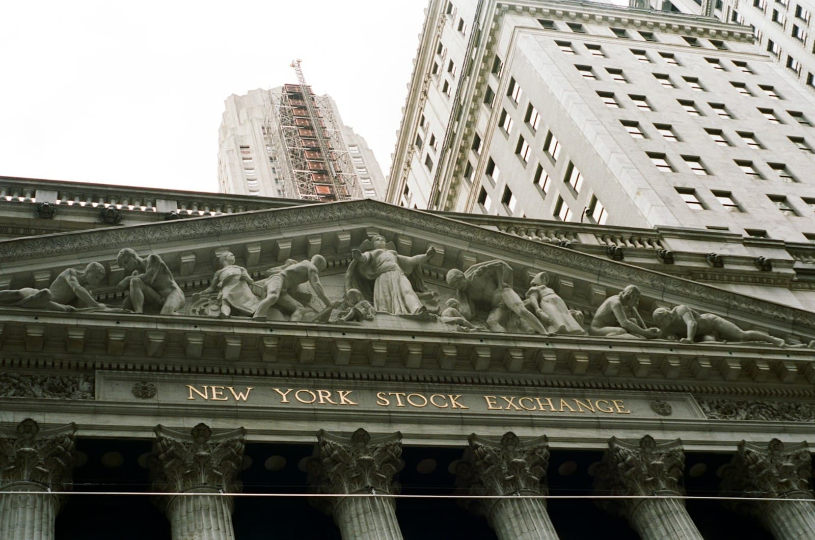New york stock exchange building facade with classical sculptures