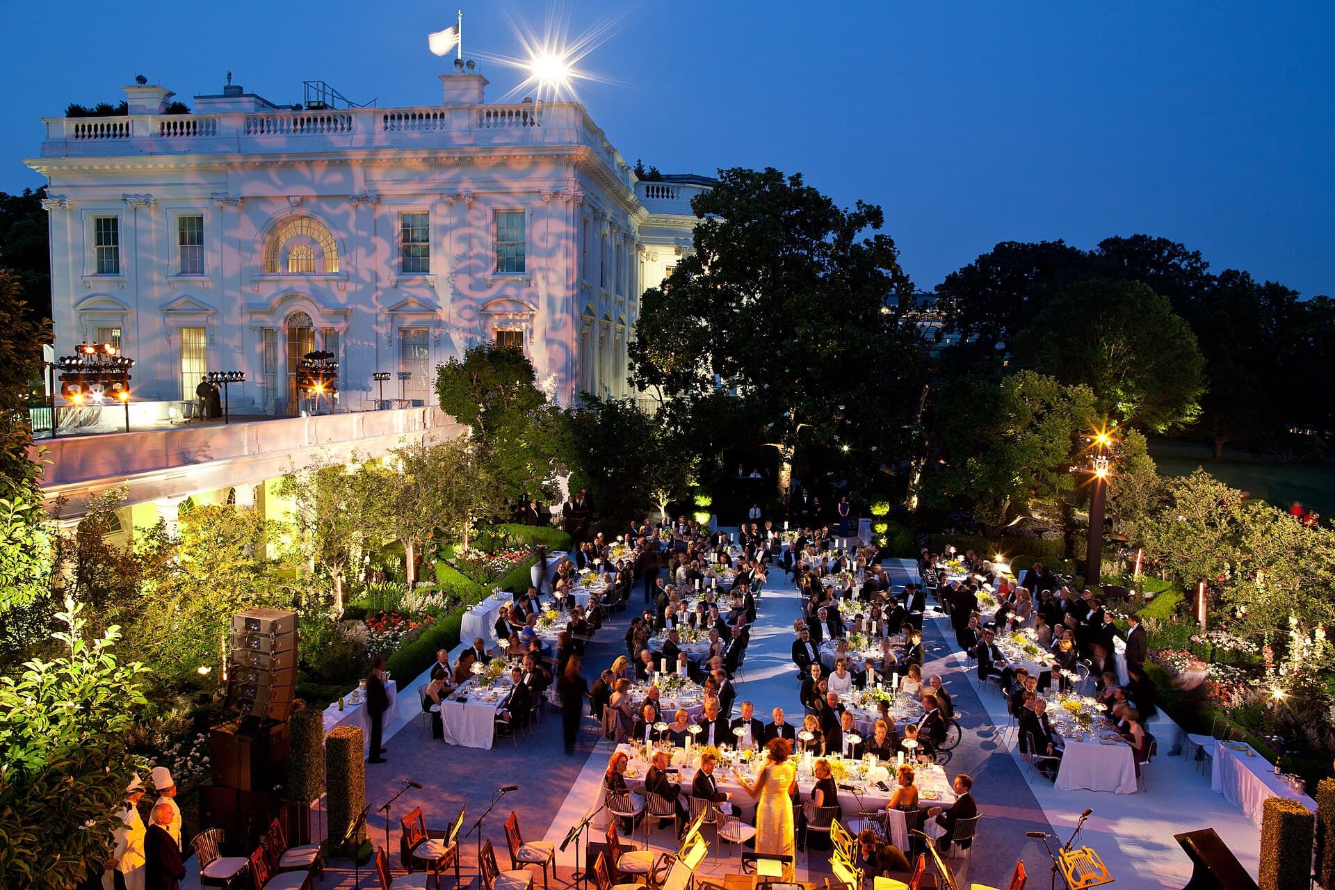 June 7, 2011 "This photograph was taken from the roof above the Oval Office of the Rose Garden during a State Dinner in honor of Chancellor Angela Merkel of Germany and her husband