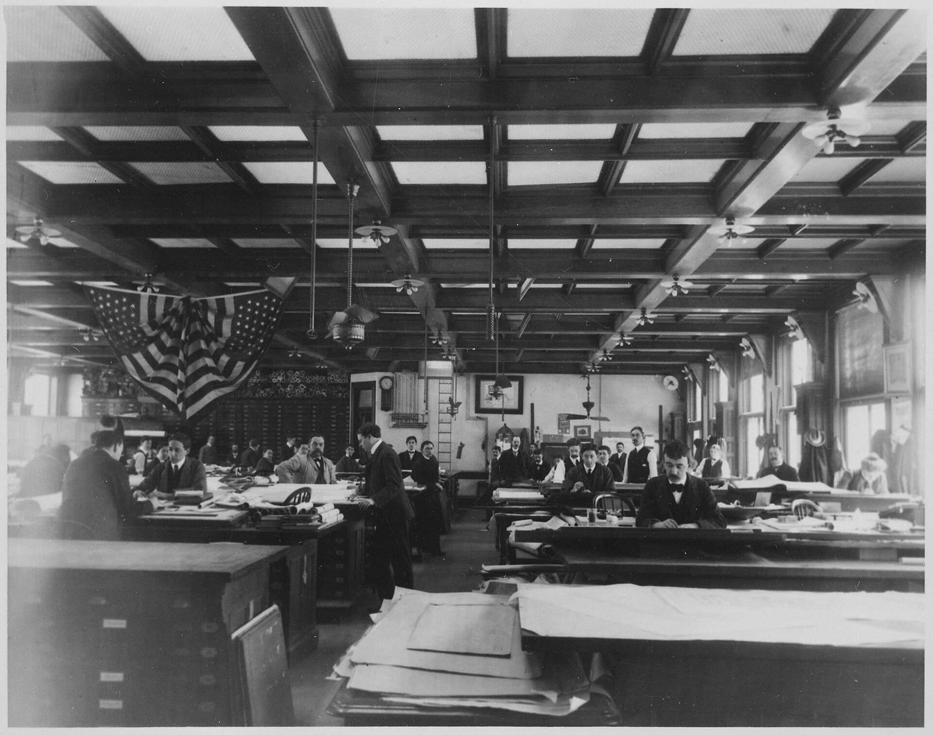 Architects at their drafting tables at the Treasury Department Building - NARA - 532294
